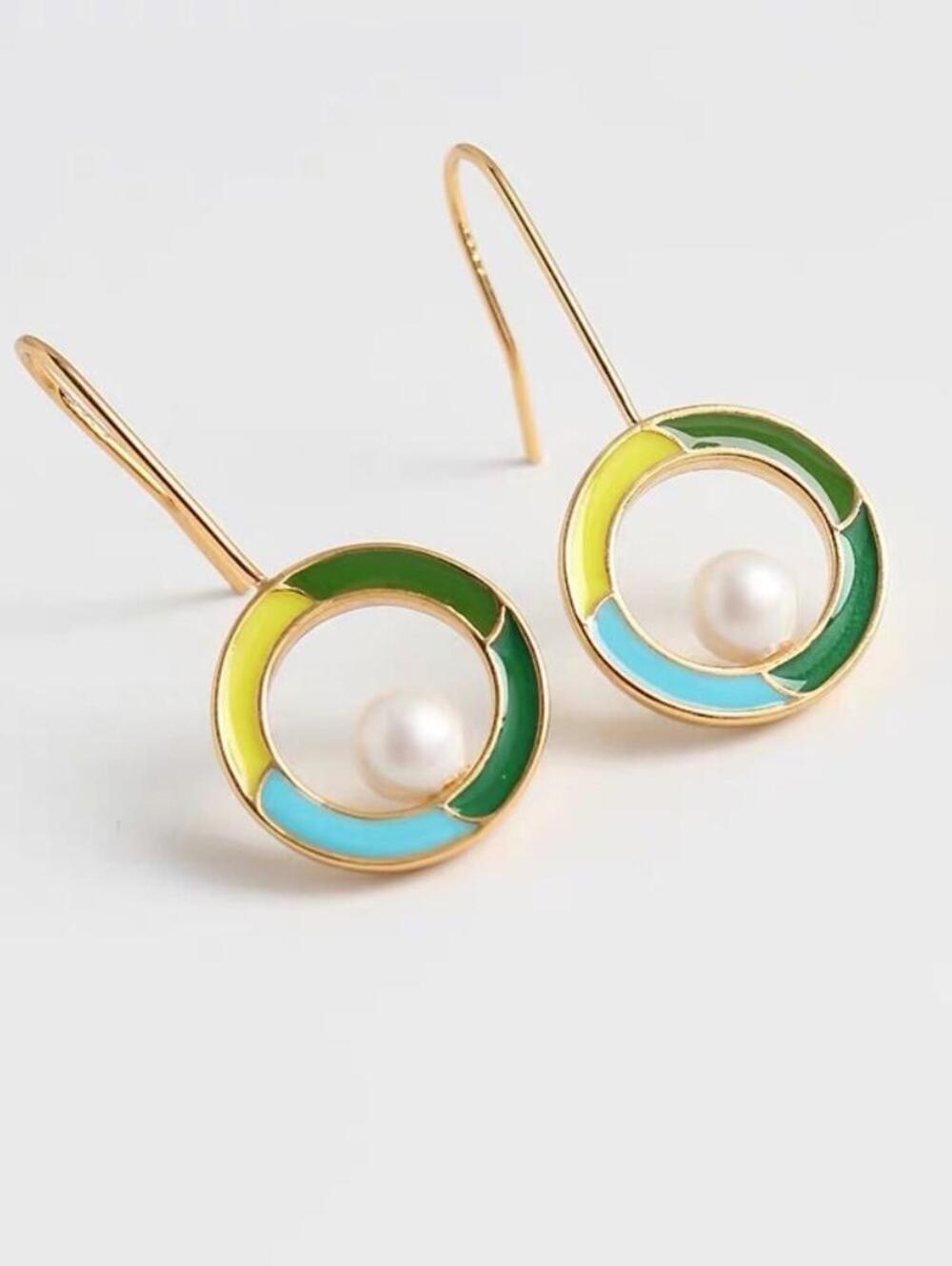 Enamel Colorblock Hooped Earrings
